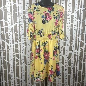 Floral Print Puff Sleeve Chiffon Dress L